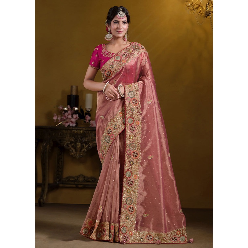Peach Organza Saree With Blouse Piece - JD986599041