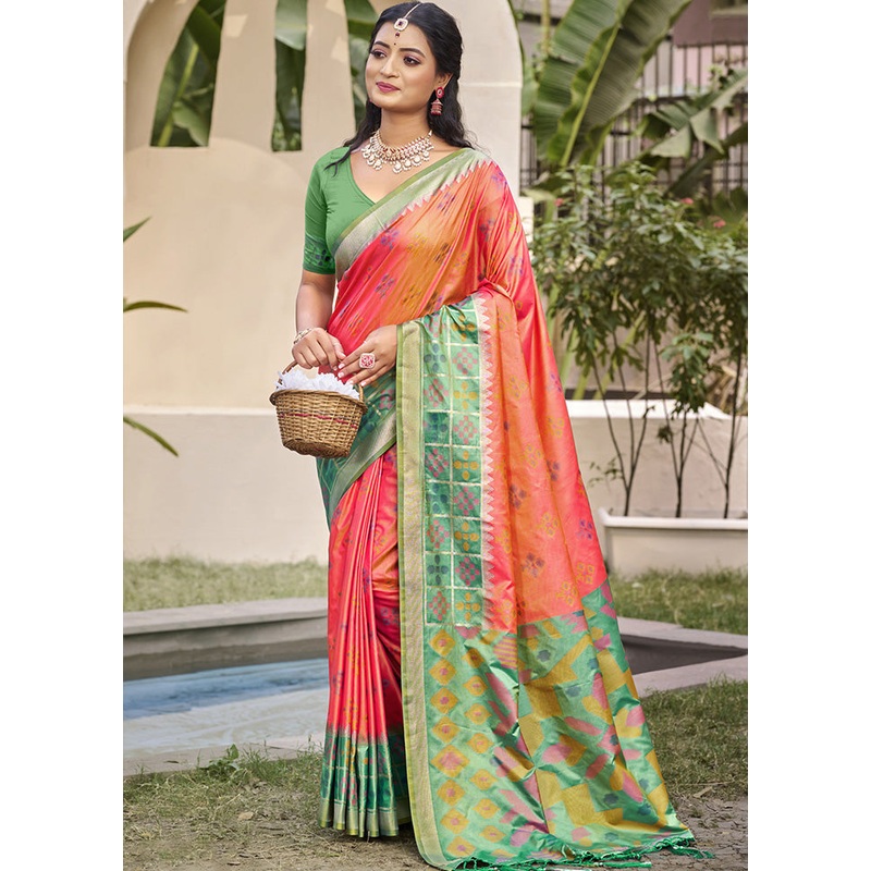Peach Spun Silk Saree With Blouse Piece - JD986599154