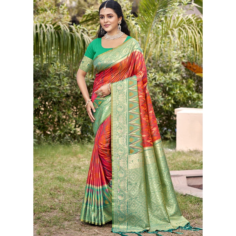 Peach Spun Silk Saree With Blouse Piece - JD986599155