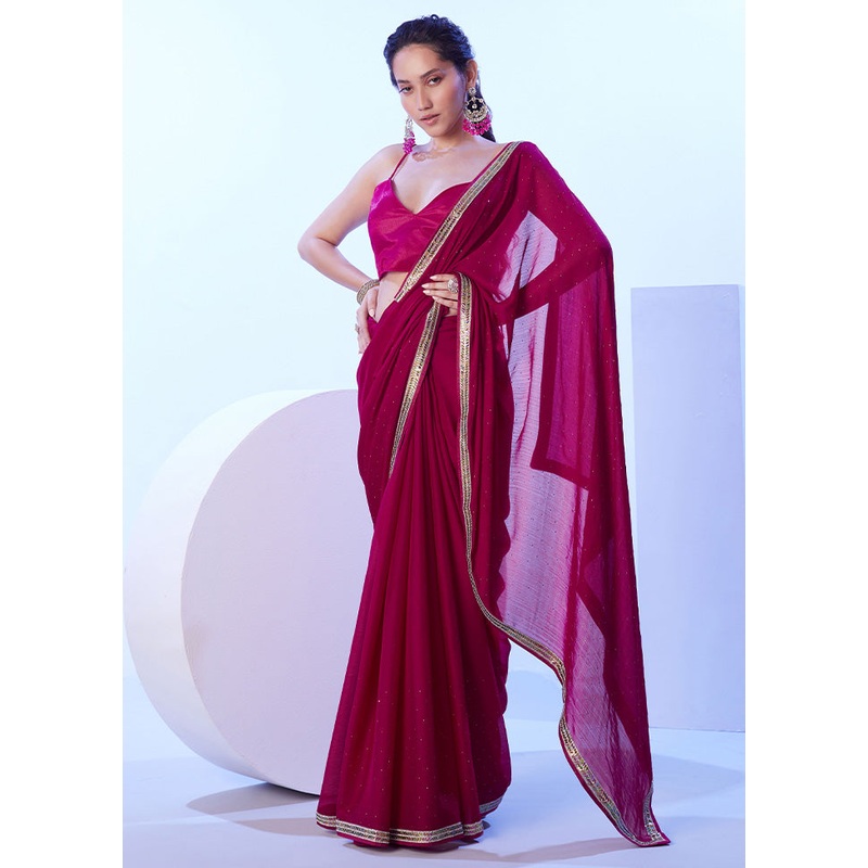 Pink Satin Silk Saree With Blouse Piece - JD986599037