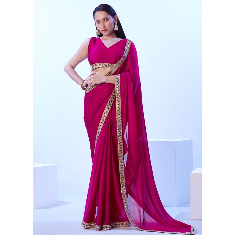 Pink Satin Silk Saree With Blouse Piece - JD986599038