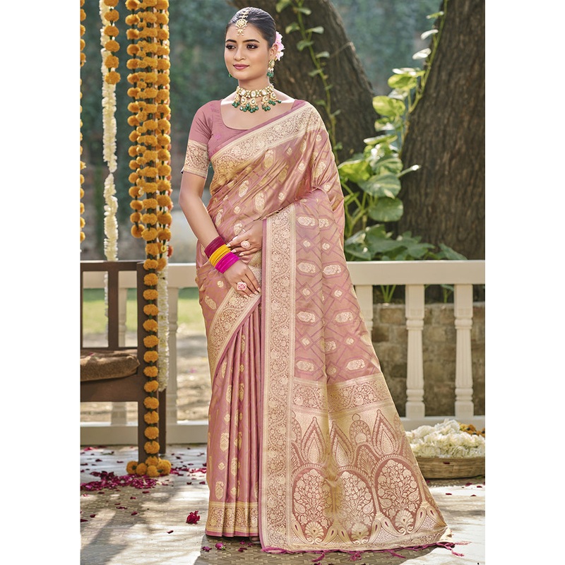 Pink Satin Silk Saree With Blouse Piece - JD986599151