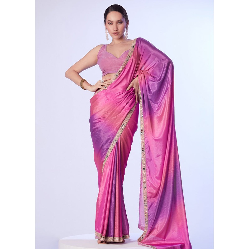 Pink Spun Silk Saree With Blouse Piece - JD986599036