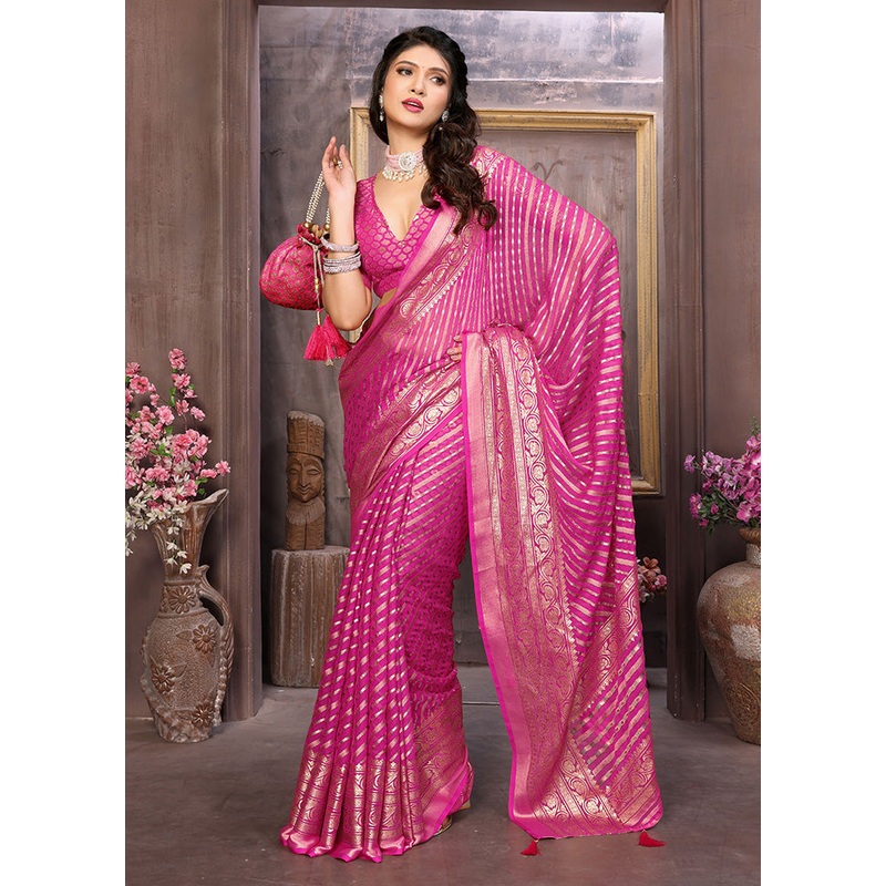 Pink Spun Silk Saree With Blouse Piece - JD986599095