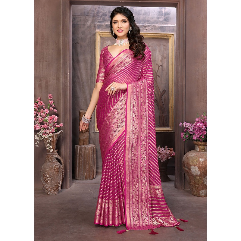 Pink Spun Silk Saree With Blouse Piece - JD986599096