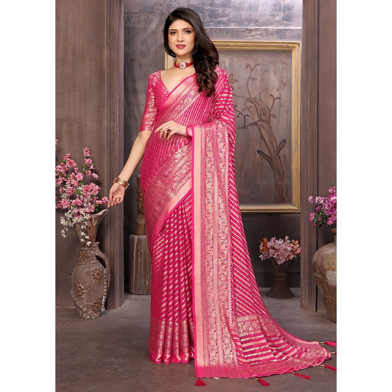 Pink Spun Silk Saree With Blouse Piece - JD986599097