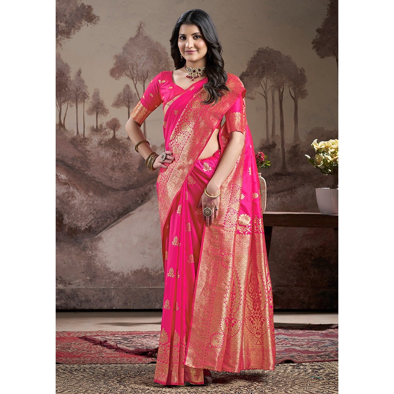 Pink Spun Silk Saree With Blouse Piece - JD986599098