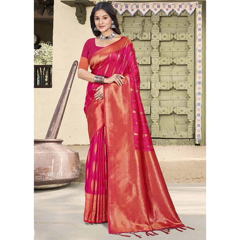 Pink Spun Silk Saree With Blouse Piece - JD986599149