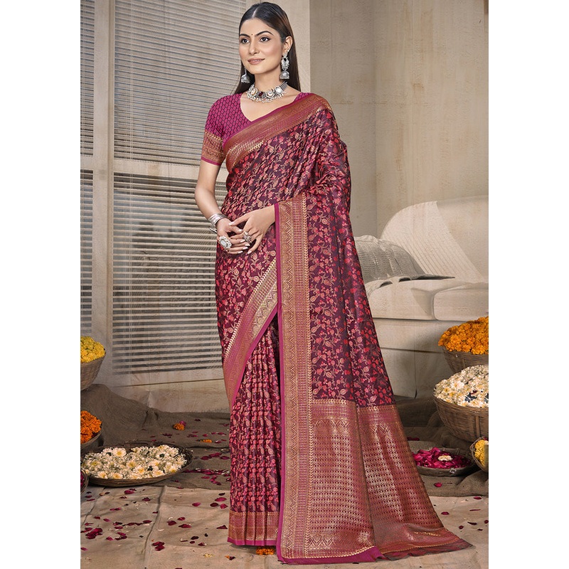 Pink Spun Silk Saree With Blouse Piece - JD986599150