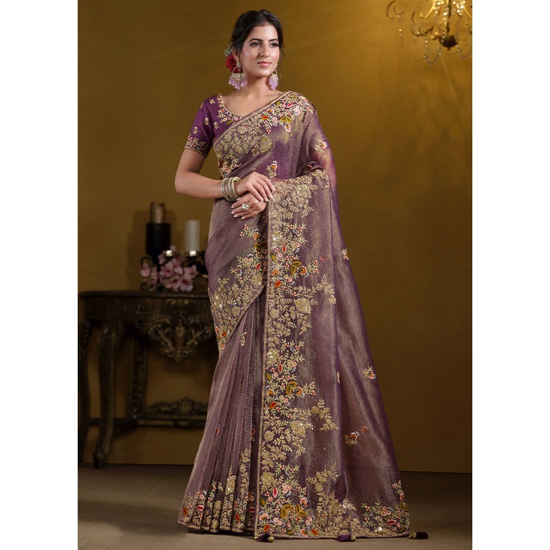 Purple Banarasi Pure Silk Saree With Blouse Piece - JD986599035