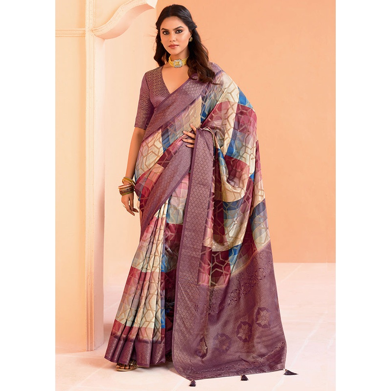 Purple Organza Saree With Blouse Piece - JD986599090