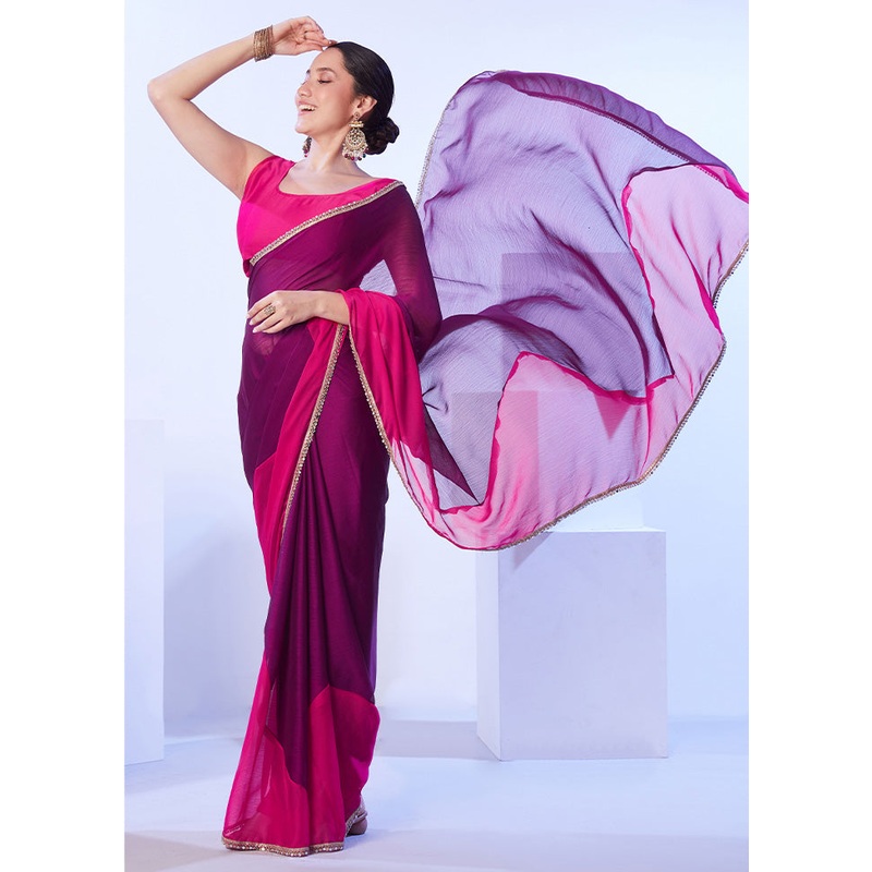 Purple Satin Silk Saree With Blouse Piece - JD986599034