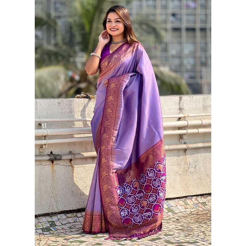 Purple Spun Silk Saree With Blouse Piece - JD986599033