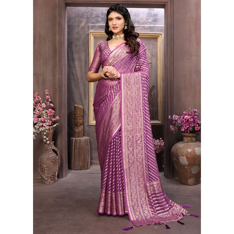 Purple Spun Silk Saree With Blouse Piece - JD986599086