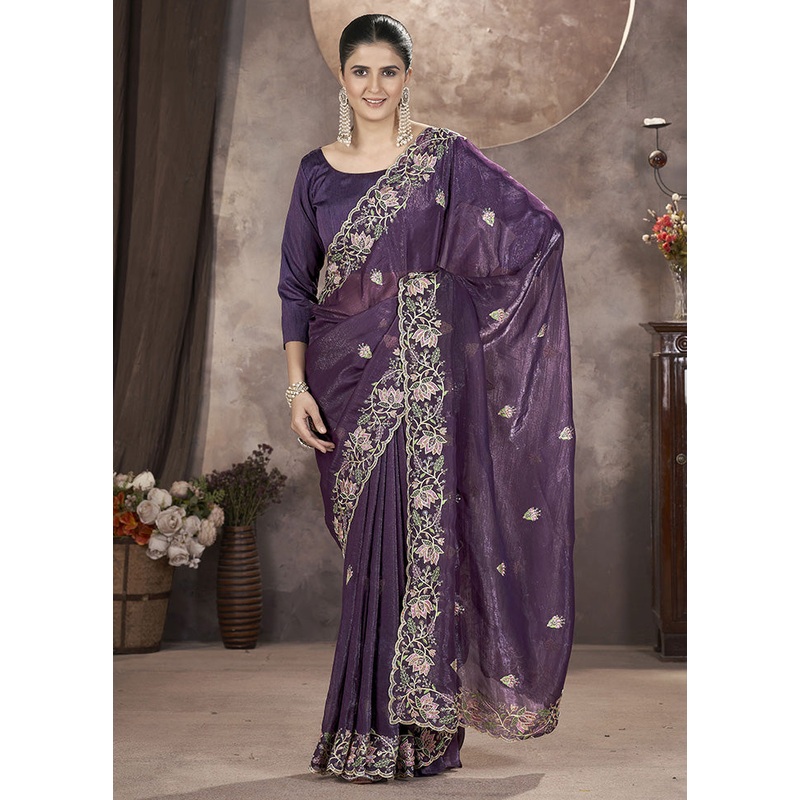 Purple Spun Silk Saree With Blouse Piece - JD986599089