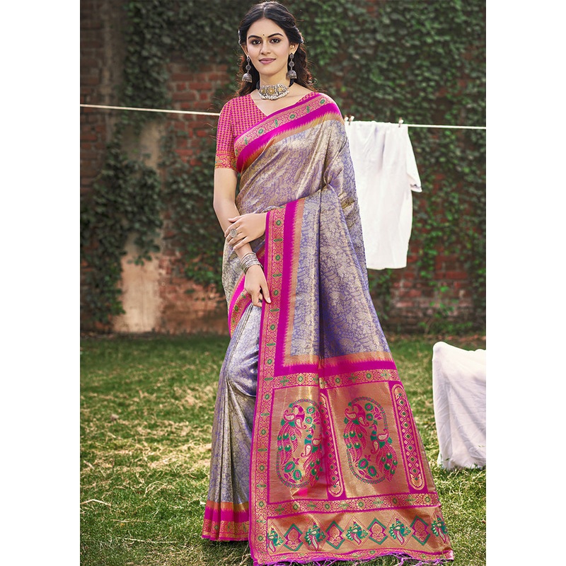 Purple Spun Silk Saree With Blouse Piece - JD986599138