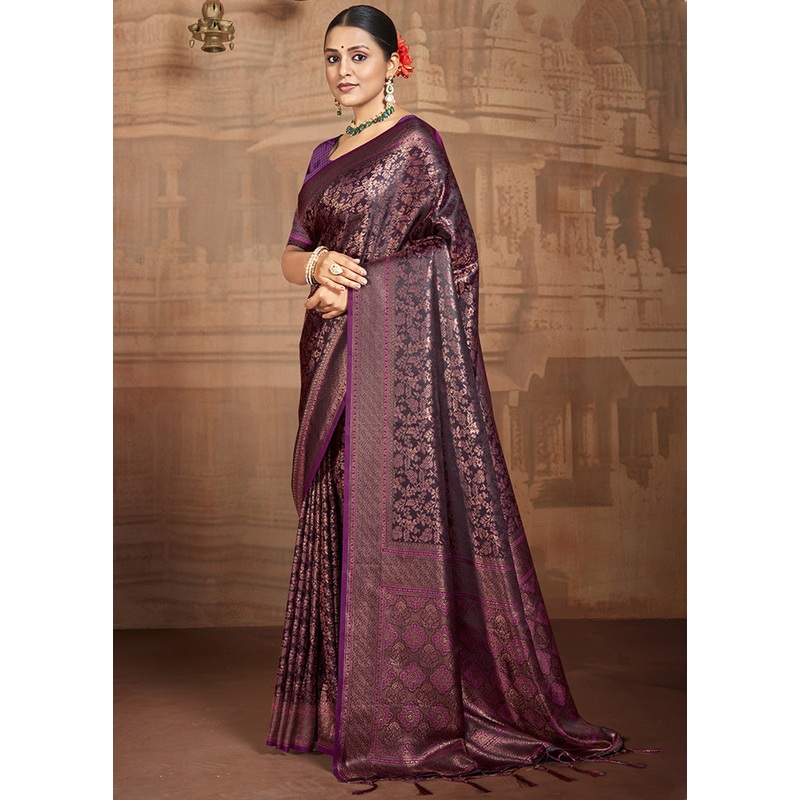 Purple Spun Silk Saree With Blouse Piece - JD986599139