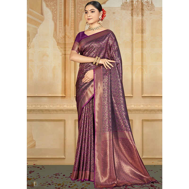 Purple Spun Silk Saree With Blouse Piece - JD986599140