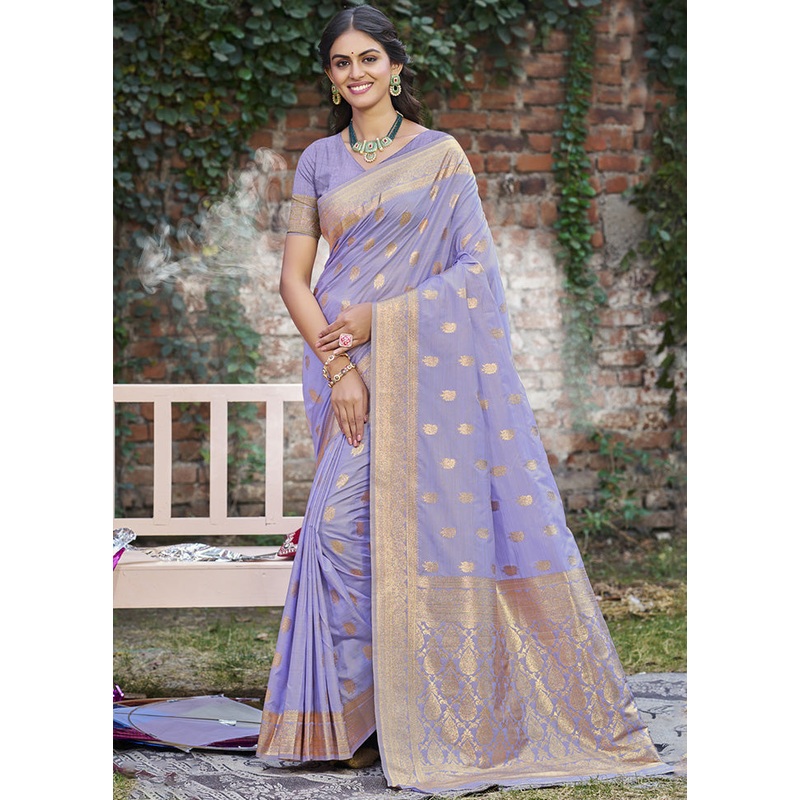 Purple Spun Silk Saree With Blouse Piece - JD986599142