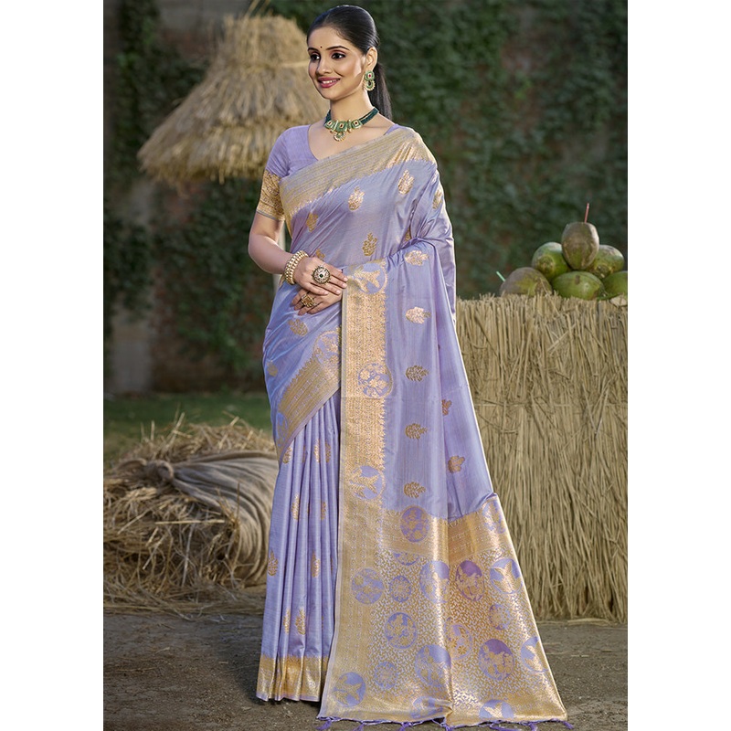 Purple Spun Silk Saree With Blouse Piece - JD986599143