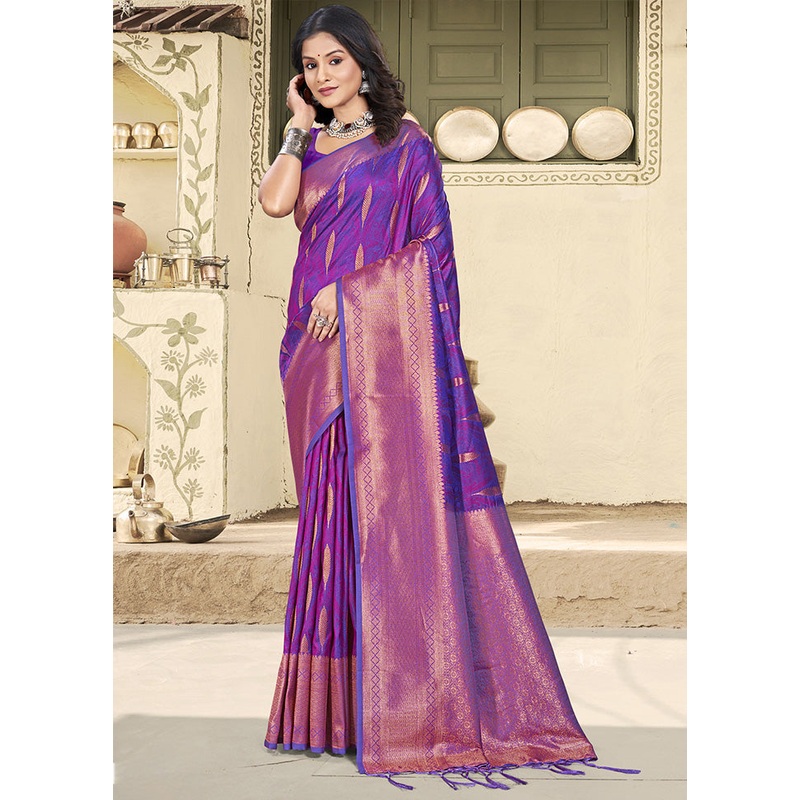 Purple Spun Silk Saree With Blouse Piece - JD986599144