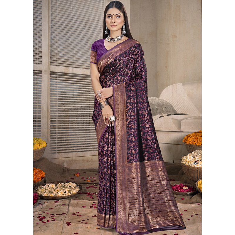 Purple Spun Silk Saree With Blouse Piece - JD986599145