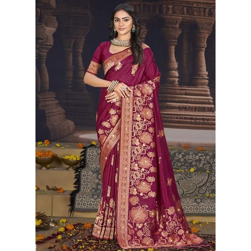 Purple Spun Silk Saree With Blouse Piece - JD986599146