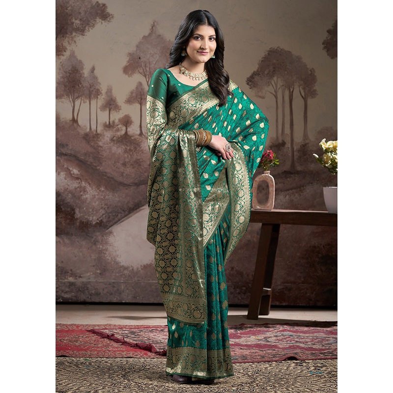 Rama Spun Silk Saree With Blouse Piece - JD986599084