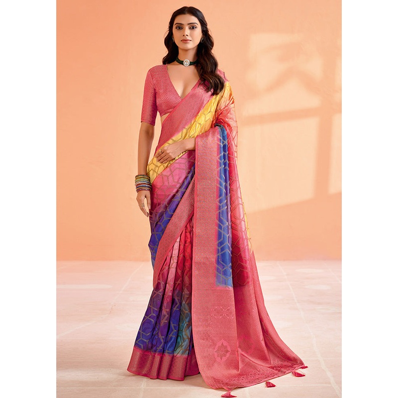 Red Organza Saree With Blouse Piece - JD986599083
