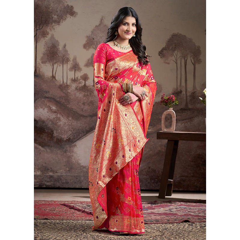 Red Spun Silk Saree With Blouse Piece - JD986599082