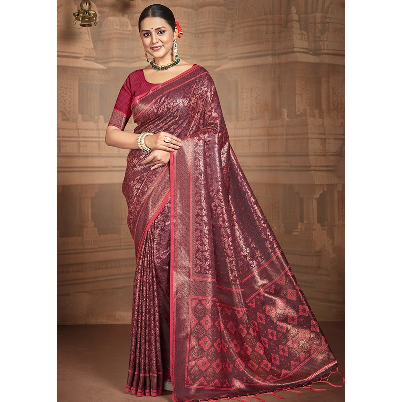 Red Spun Silk Saree With Blouse Piece - JD986599132