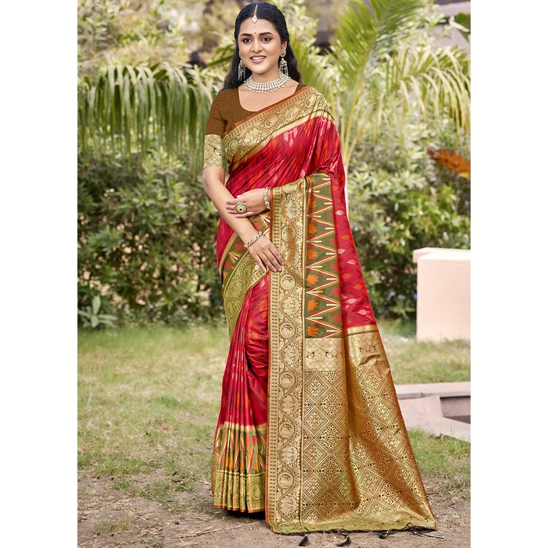 Red Spun Silk Saree With Blouse Piece - JD986599134