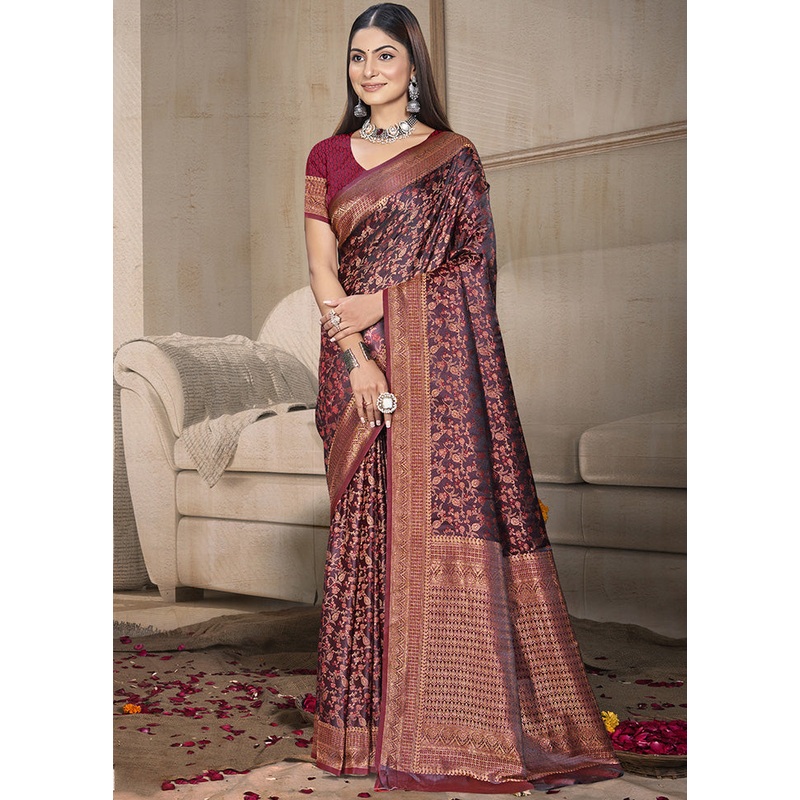Red Spun Silk Saree With Blouse Piece - JD986599135