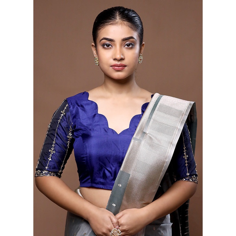 Royal Blue Silk Designer Blouse - JD986599209