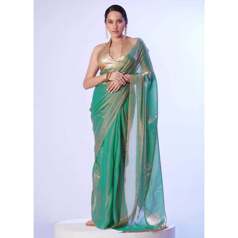 Sea Green Satin Silk Saree With Blouse Piece - JD986599028