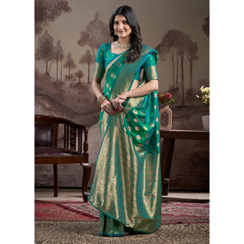 Sea Green Spun Silk Saree With Blouse Piece - JD986599077
