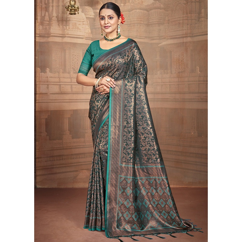 Sea Green Spun Silk Saree With Blouse Piece - JD986599128