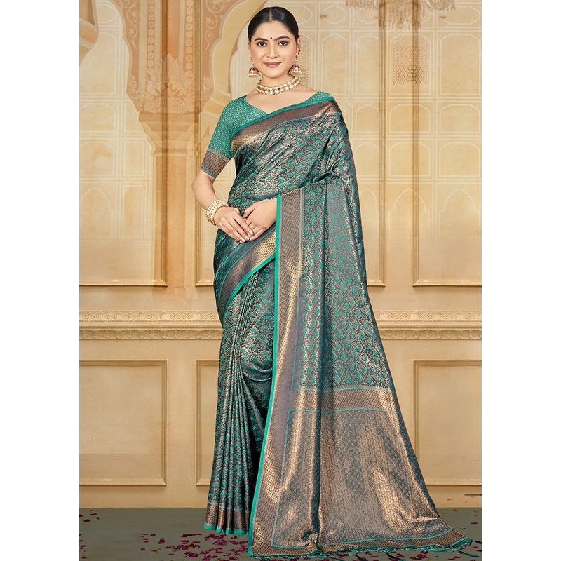 Sea Green Spun Silk Saree With Blouse Piece - JD986599129
