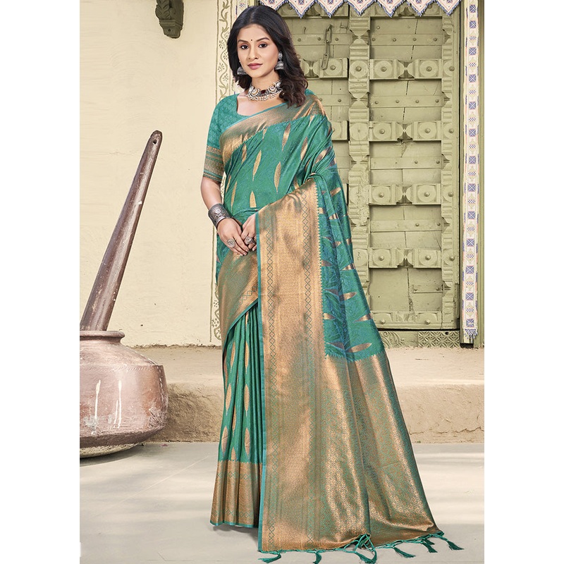 Sea Green Spun Silk Saree With Blouse Piece - JD986599130