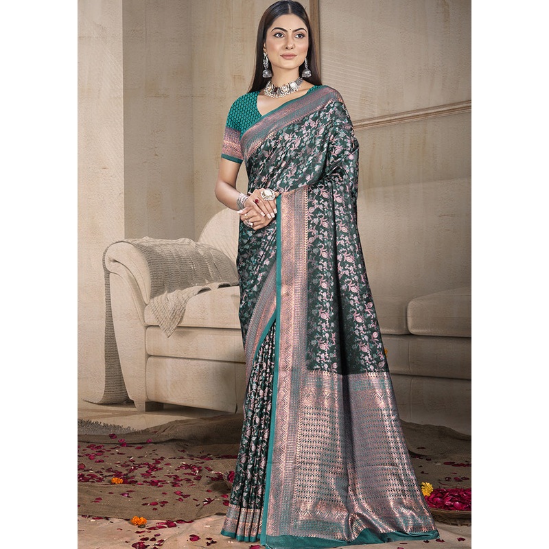 Sea Green Spun Silk Saree With Blouse Piece - JD986599131