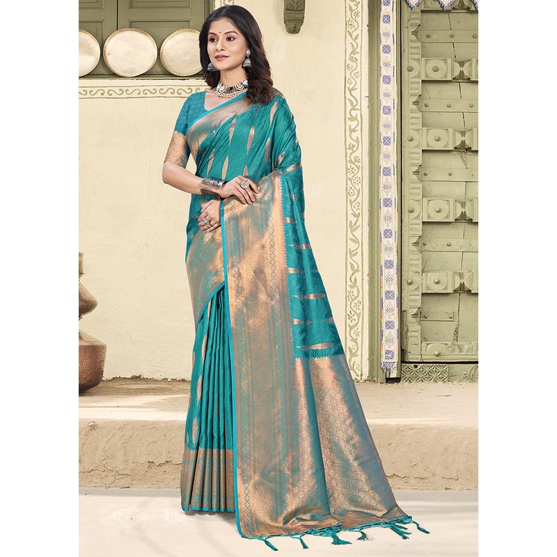 Sky Blue Spun Silk Saree With Blouse Piece - JD986599127