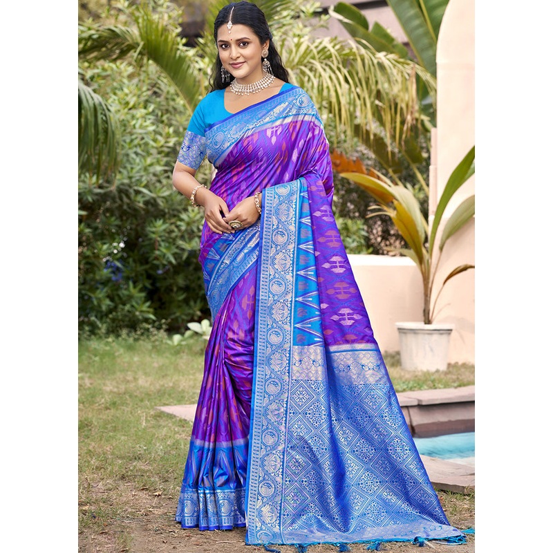 Violet Spun Silk Saree With Blouse Piece - JD986599125