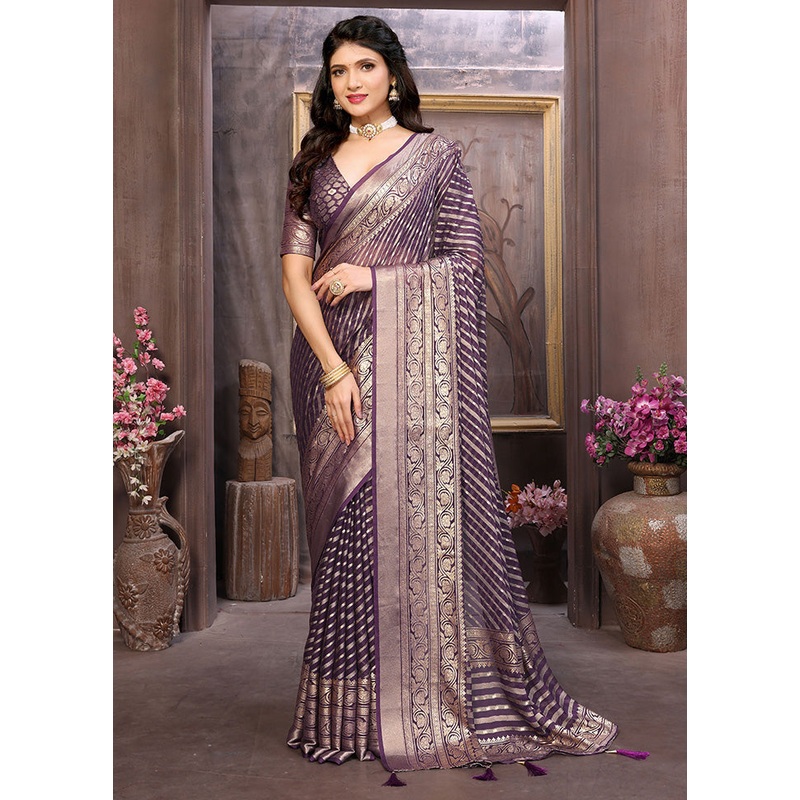 Voilet Spun Silk Saree With Blouse Piece - JD986599075