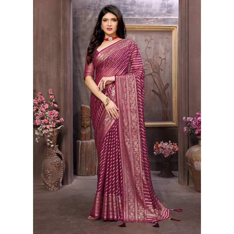 Wine Spun Silk Saree With Blouse Piece - JD986599073