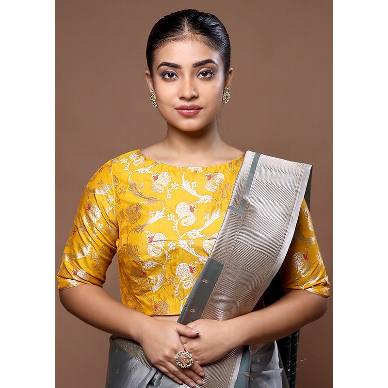 Yellow Brocade Designer Blouse - JD986599206