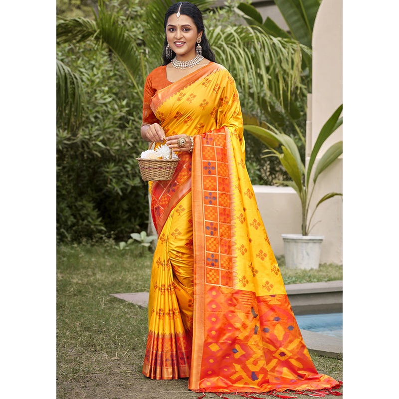 Yellow Spun Silk Saree With Blouse Piece - JD986599119