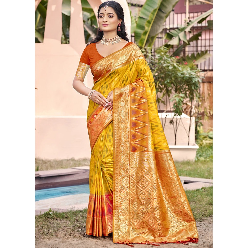 Yellow Spun Silk Saree With Blouse Piece - JD986599120