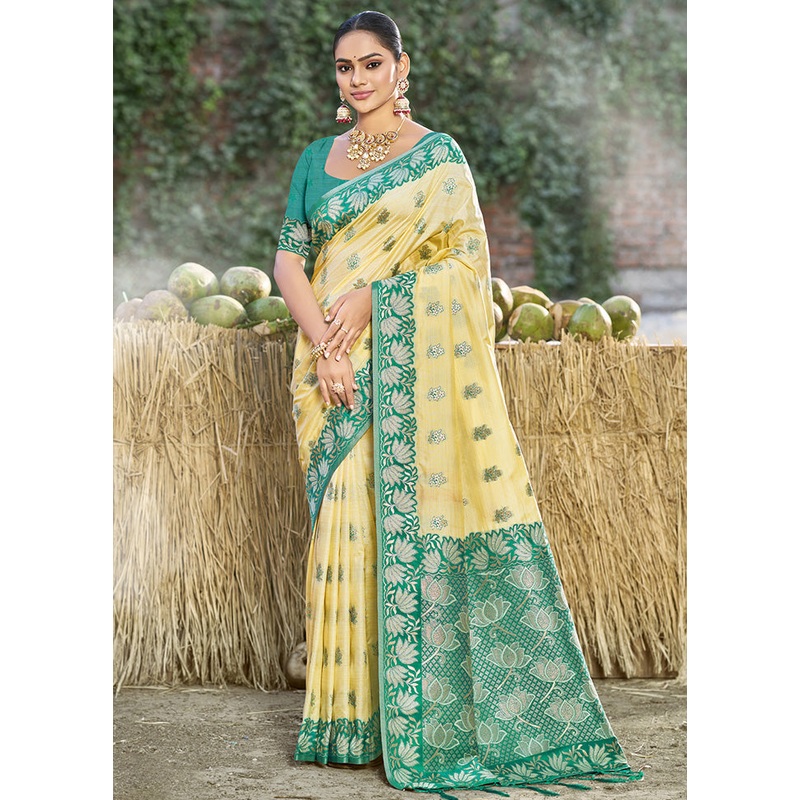 Yellow Spun Silk Saree With Blouse Piece - JD986599123