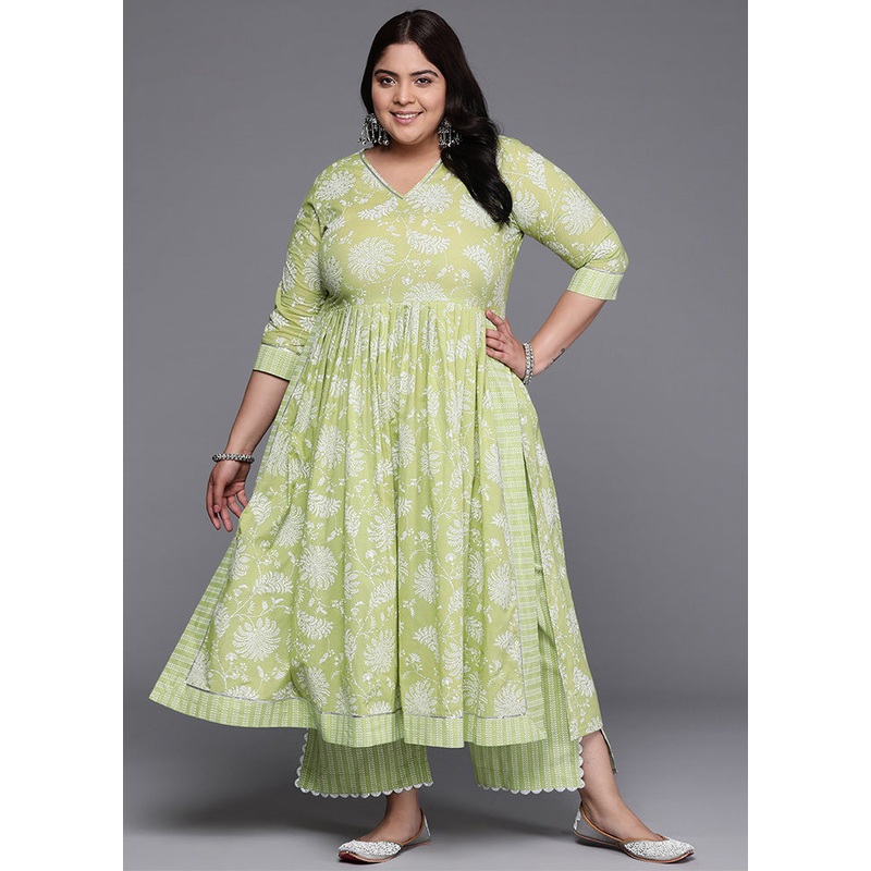 2 Pc Green Pure Readymade Cotton Kurti Set - JD986598856