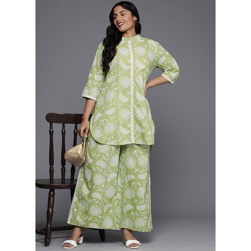 2 Pc Green Pure Readymade Cotton Kurti Set - JD986598857